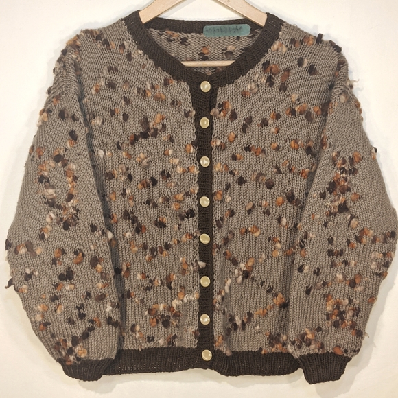Vintage Sweaters - Vintage handmade brown popcorn knit cardigan